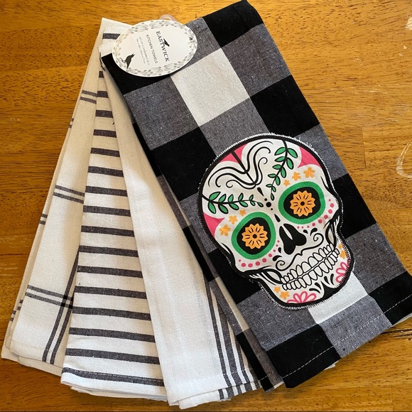 Eastwick Sugar Skull Day of the Dead Set of 4 Kitchen Towels BRAND NEW!! - Picture 1 of 3